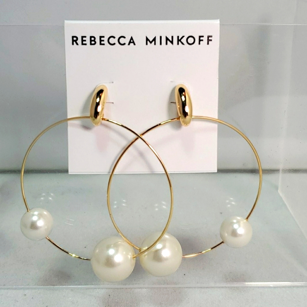 Rebecca Minkoff gold / pearl hoop earrings